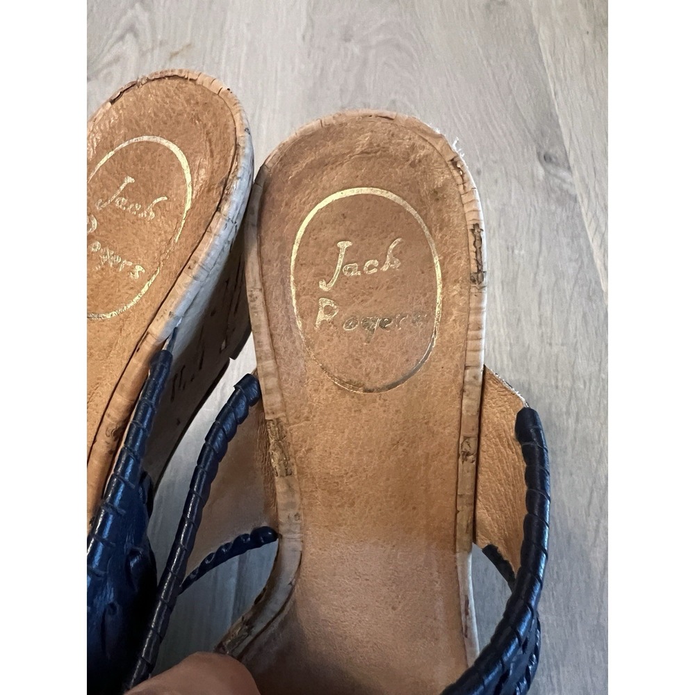 Jack Rogers Emilia Sandals Slides Leather Platform Wedge Cork Navy Blue Size 7 - Picture 3 of 8